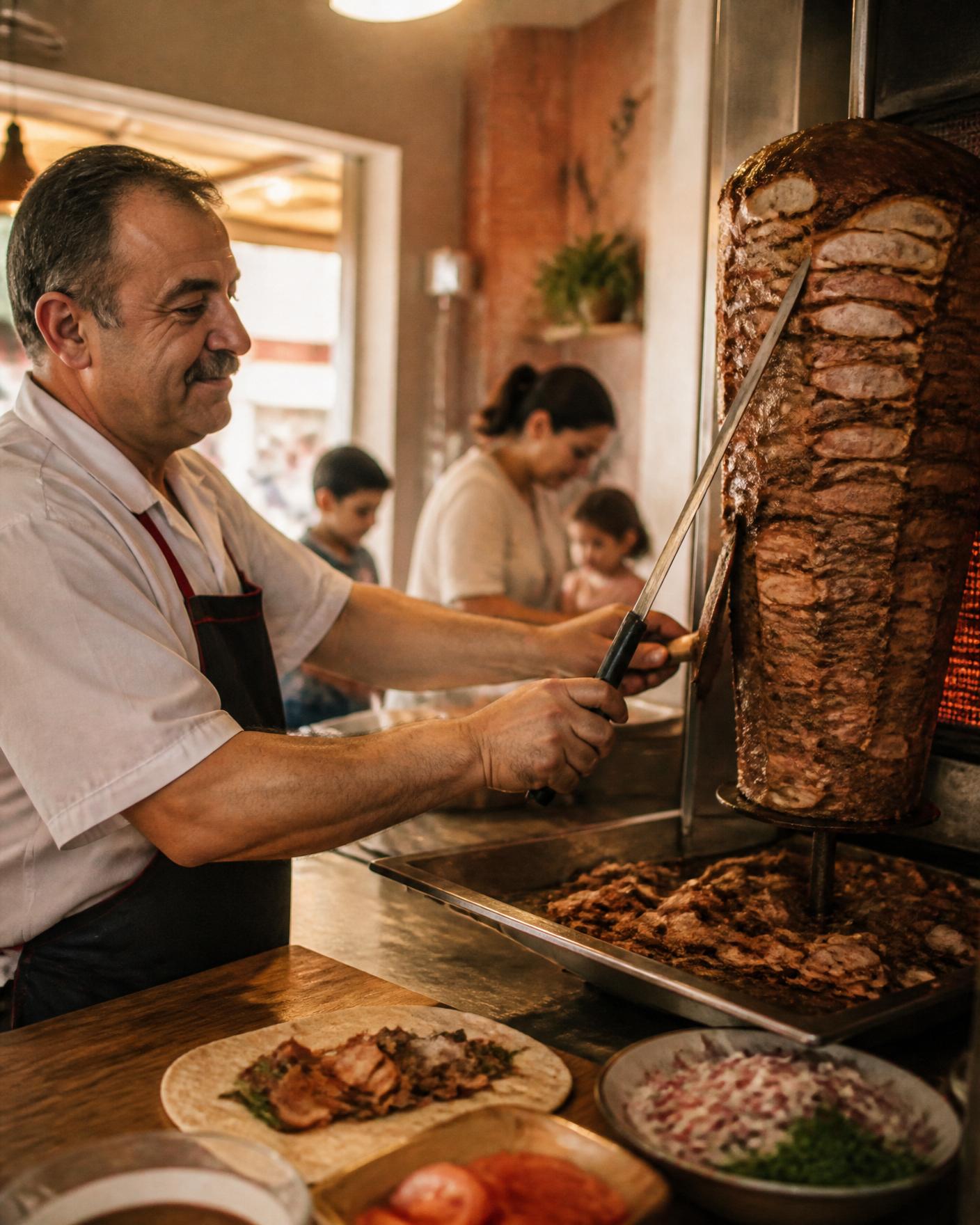 Am Spieß — Fleisch wird frisch geschnitten